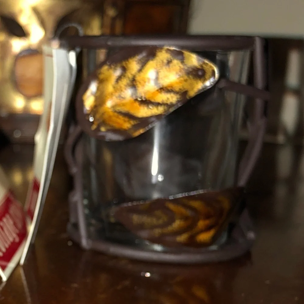 Set of 2 Copper Bronze Leaf Glass Votive Candle Holders Rustic Fall Decor